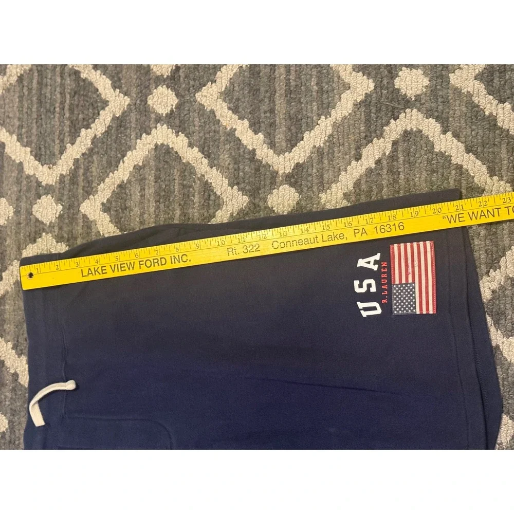 Polo Ralph Lauren Mens XXL USA Flag Fleece Shorts Navy Blue Graphic Sweat Shorts